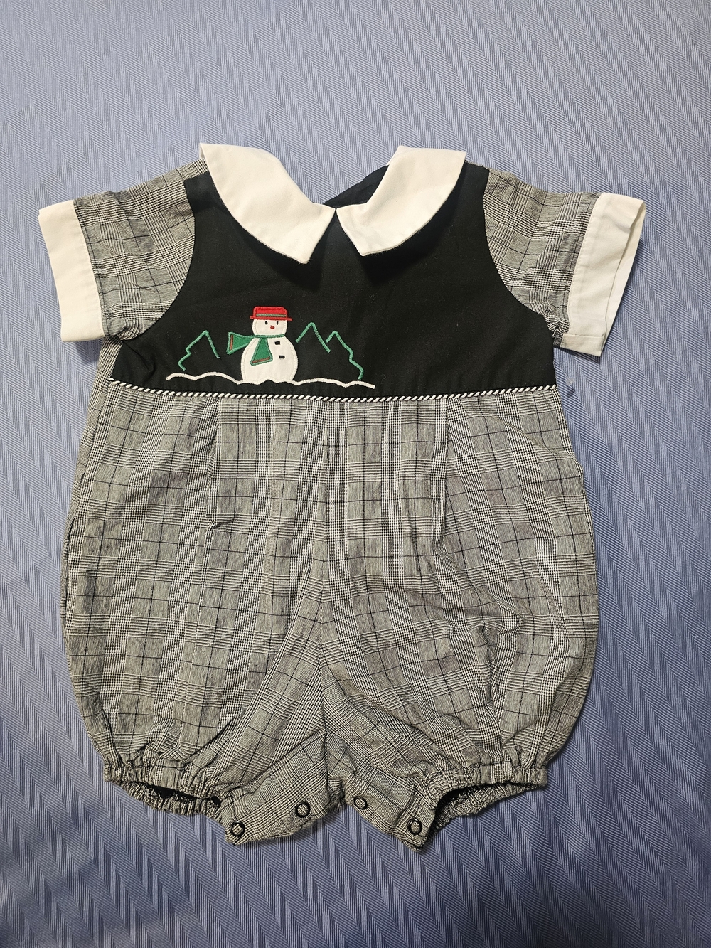 Mulberry Black & Gray Plaid Baby One-Piece with Snowman